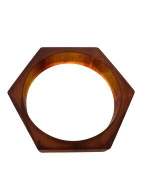 Vintage Hexagon Bakelite Bangle, Geometric Marbled Brown Bracelet, 0.5" Wide
